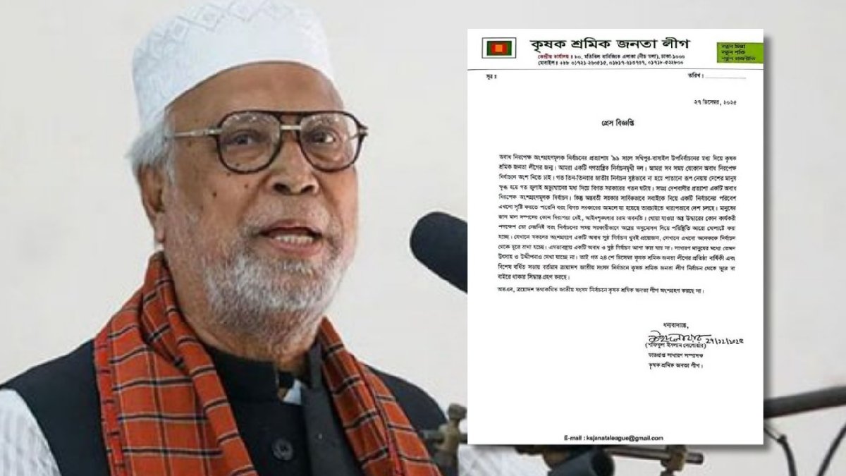 আসন্ন জাতীয় সংসদ নির্বাচনে অংশ নিচ্ছে না কাদের সিদ্দিকীর নেতৃত্বাধীন কৃষক শ্রমিক জনতা লীগ