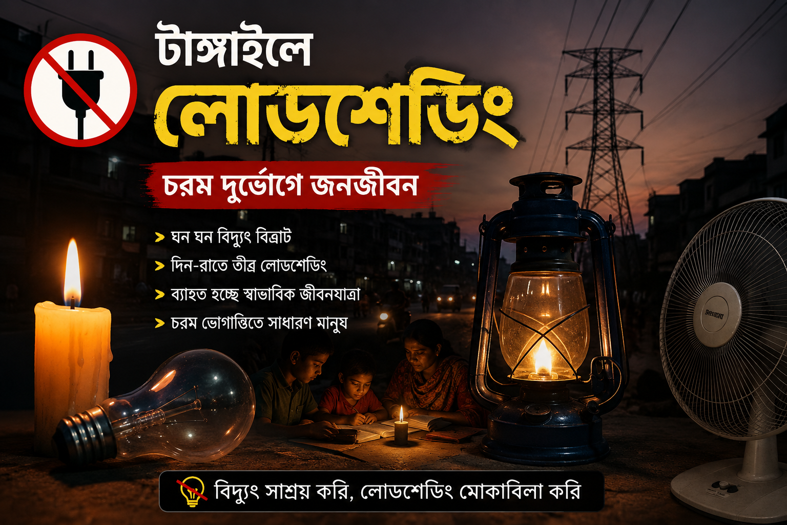 টাঙ্গাইলে দেখা দিয়েছে তীব্র লোডশেডিংয়ে জনজীবন বিপর্যস্ত
