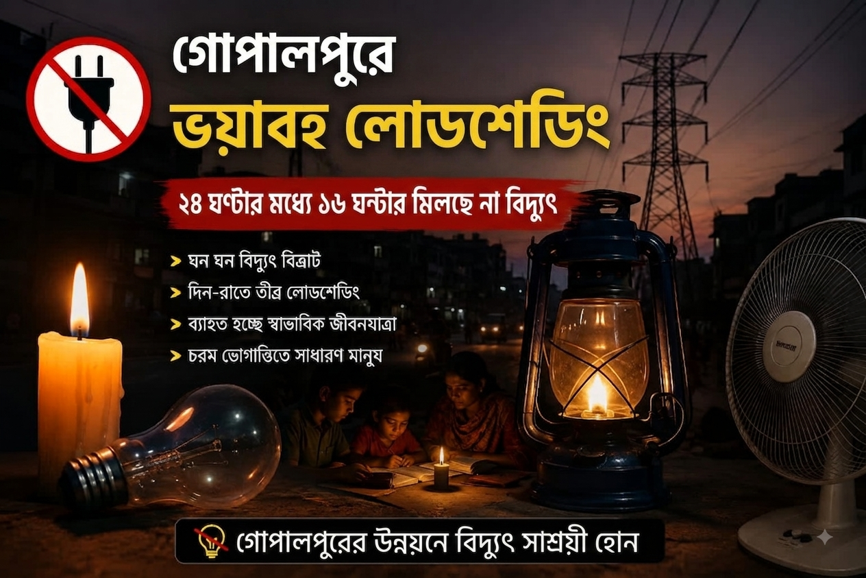 গোপালপুরে বিদ্যুতের চরম সংকট অন্ধকারে পরিবার, বিপাকে ক্ষুদ্র ব্যবসায়ীরা