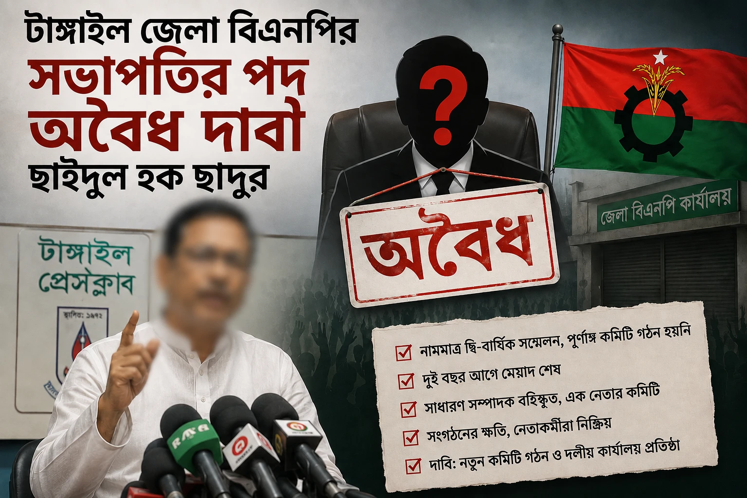 টাঙ্গাইল জেলা বিএনপির সভাপতির পদ অবৈধ দাবি ছাইদুল হক ছাদুর