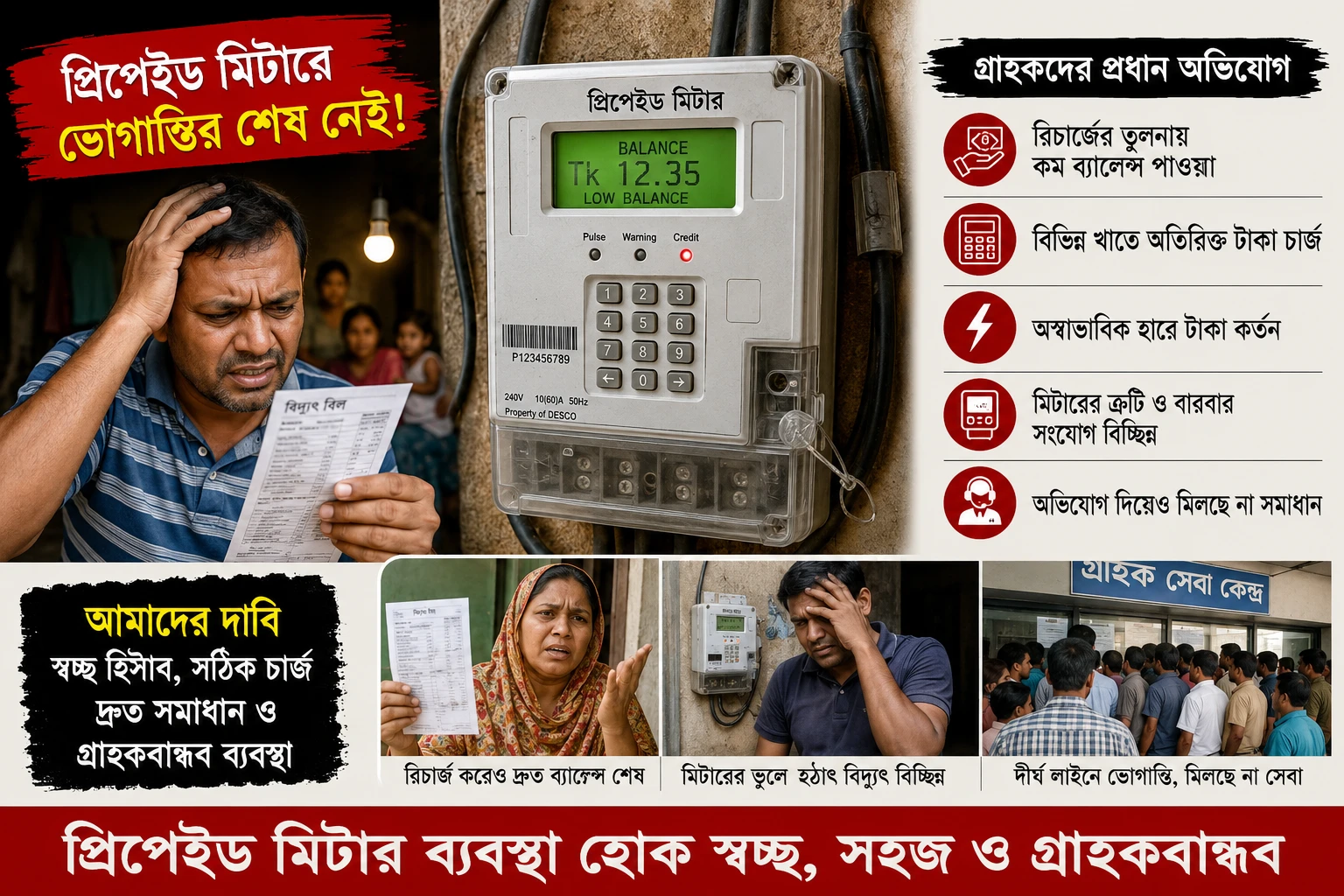 বিদ্যুৎ প্রিপেইড মিটারে ভোগান্তির সীমা ছাড়িয়েছে
অতিরিক্ত টাকা চার্জসহ নানা অভিযোগ, ক্ষুব্ধ গ্রাহকরা