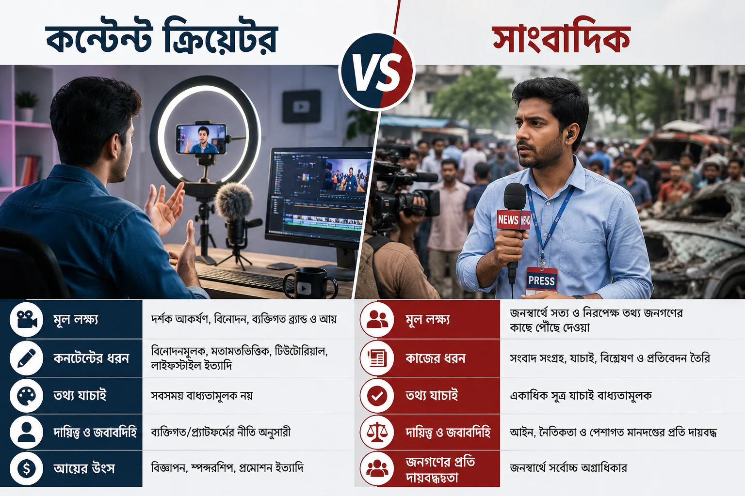 কনটেন্ট ক্রিয়েটর ও সাংবাদিকের মধ্যে পার্থক্য কোথায়
